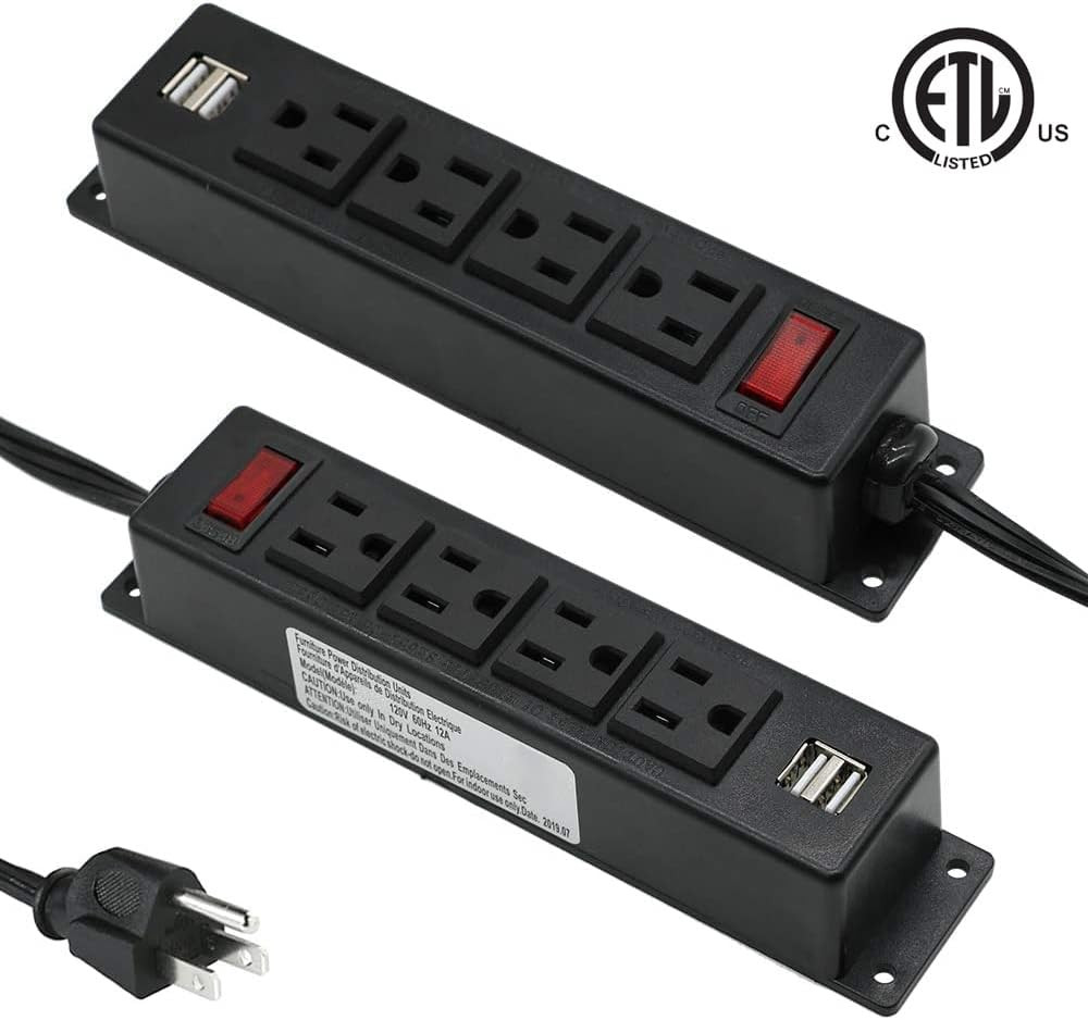 Mountable Power Strip with USB Ports,Wall Mount Power Outlets Screw down Power S