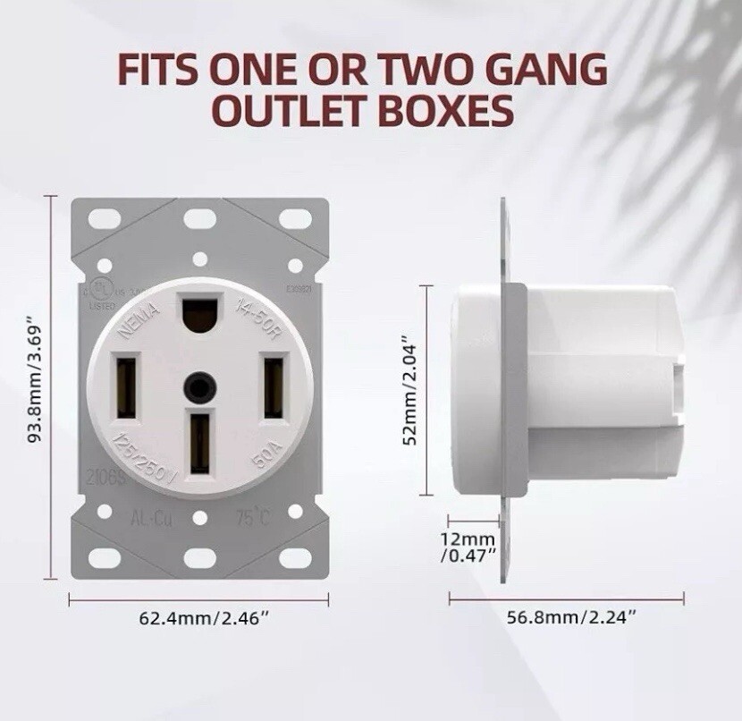 3 Pack NEMA 14-50R 50 Amp Receptacle Flush Outlet, 3 Pole, 4 Wire 125V / 250V
