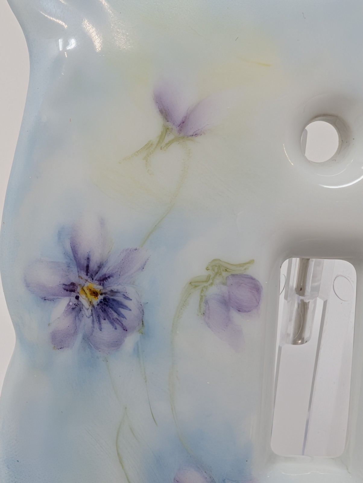 VTG Hand Painted Violets China Single Toggle Light Switch Plate Scalloped SIGNED