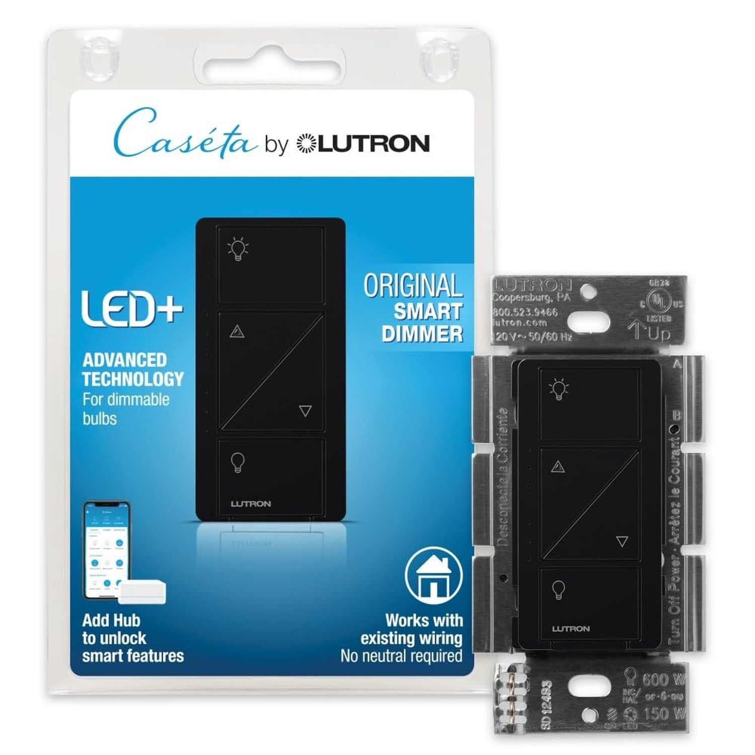 Lutron Caseta Smart Dimmer Switch for Wall and Ceiling Lights | PD-6WCL-BL | …
