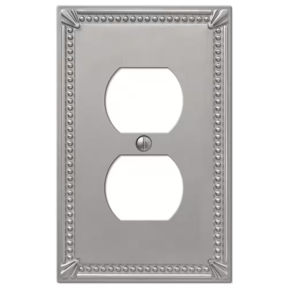 Amerelle Imperial Bead Brushed Nickel Gray 1 gang Metal Duplex Outlet Wall Plate