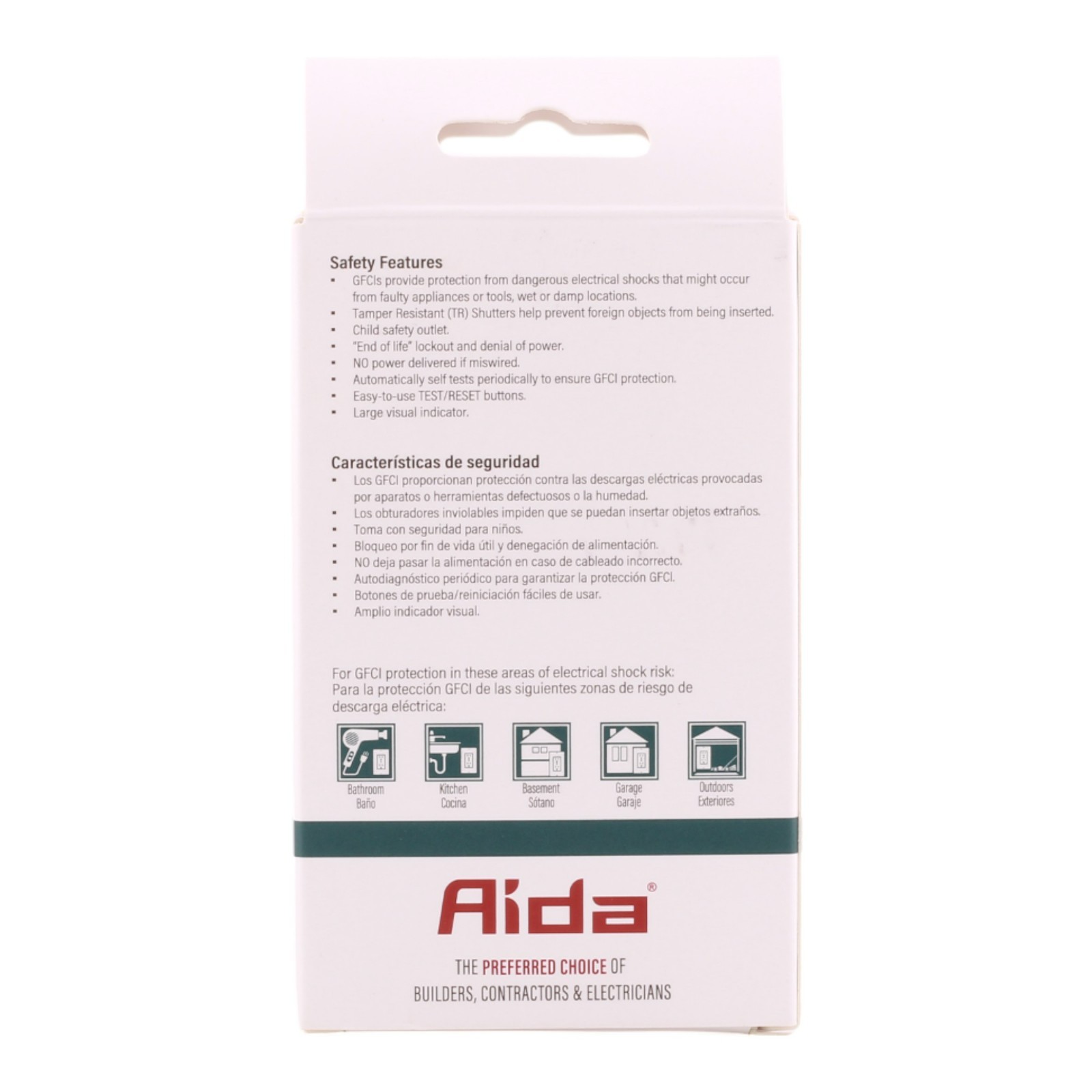 NEW Aida 010031 15A GFCI Receptacle w/ LED, Self-Test, TR, 120V, White