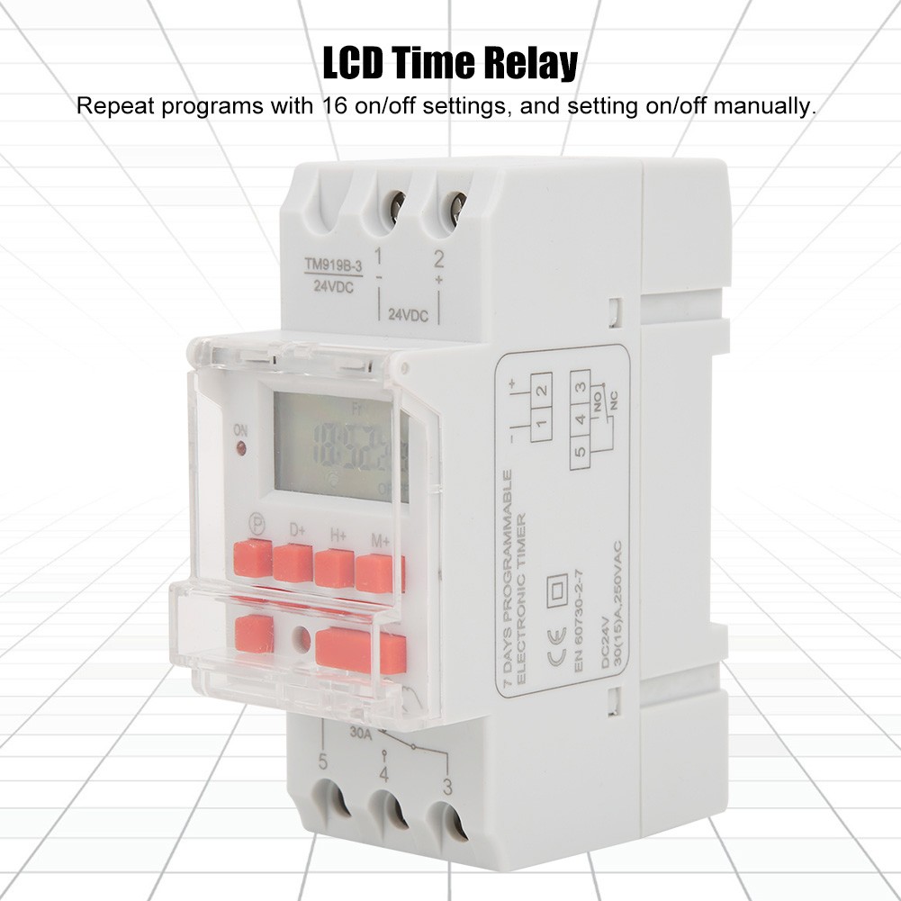 DC24V 30A Weekly 12/24hrs Timer Switch On Off Control Programmable Time Relay #c
