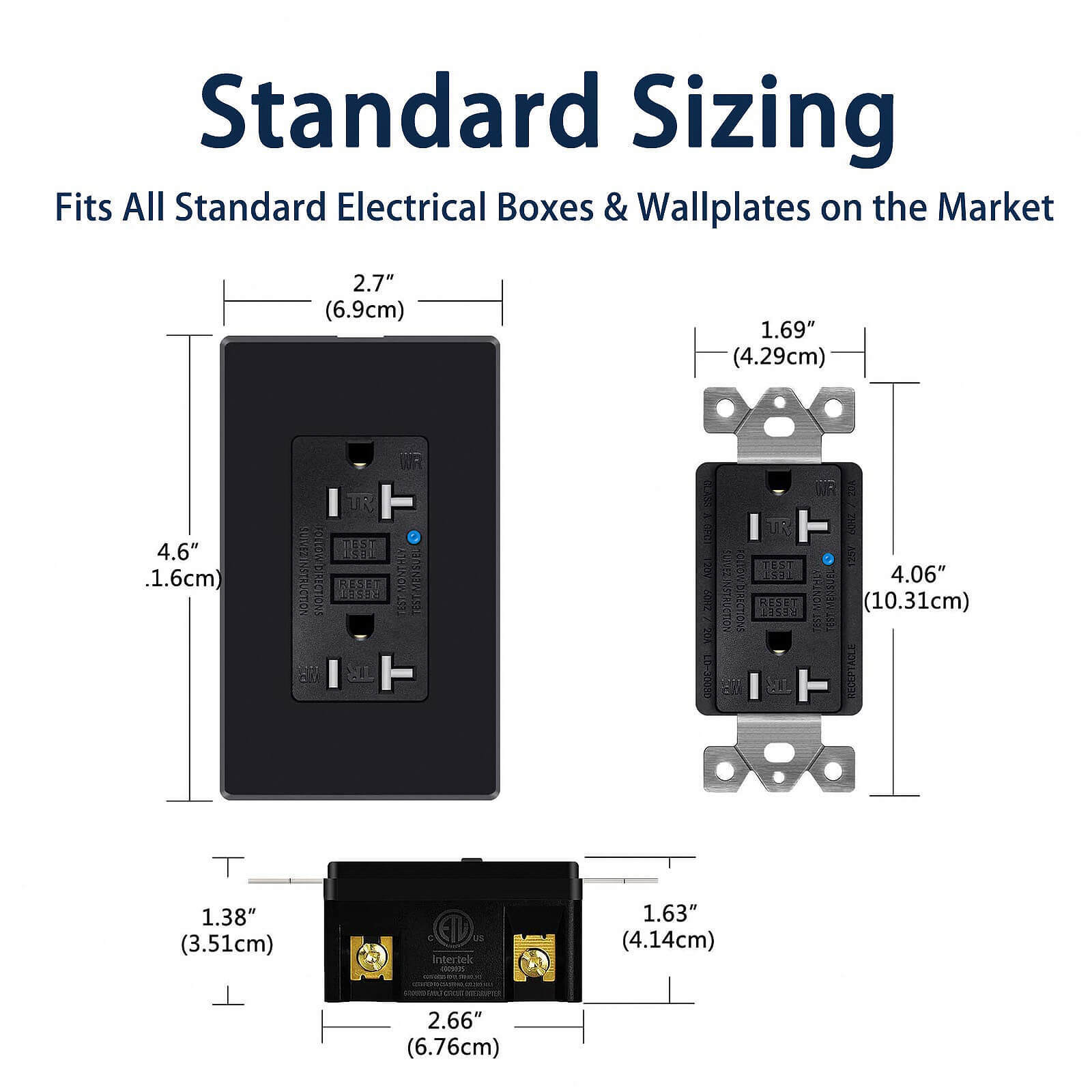 20AMP GFCI Outlet Receptacle Tamper Resistant – ETL Listed, Black GFI TR WR GFCI