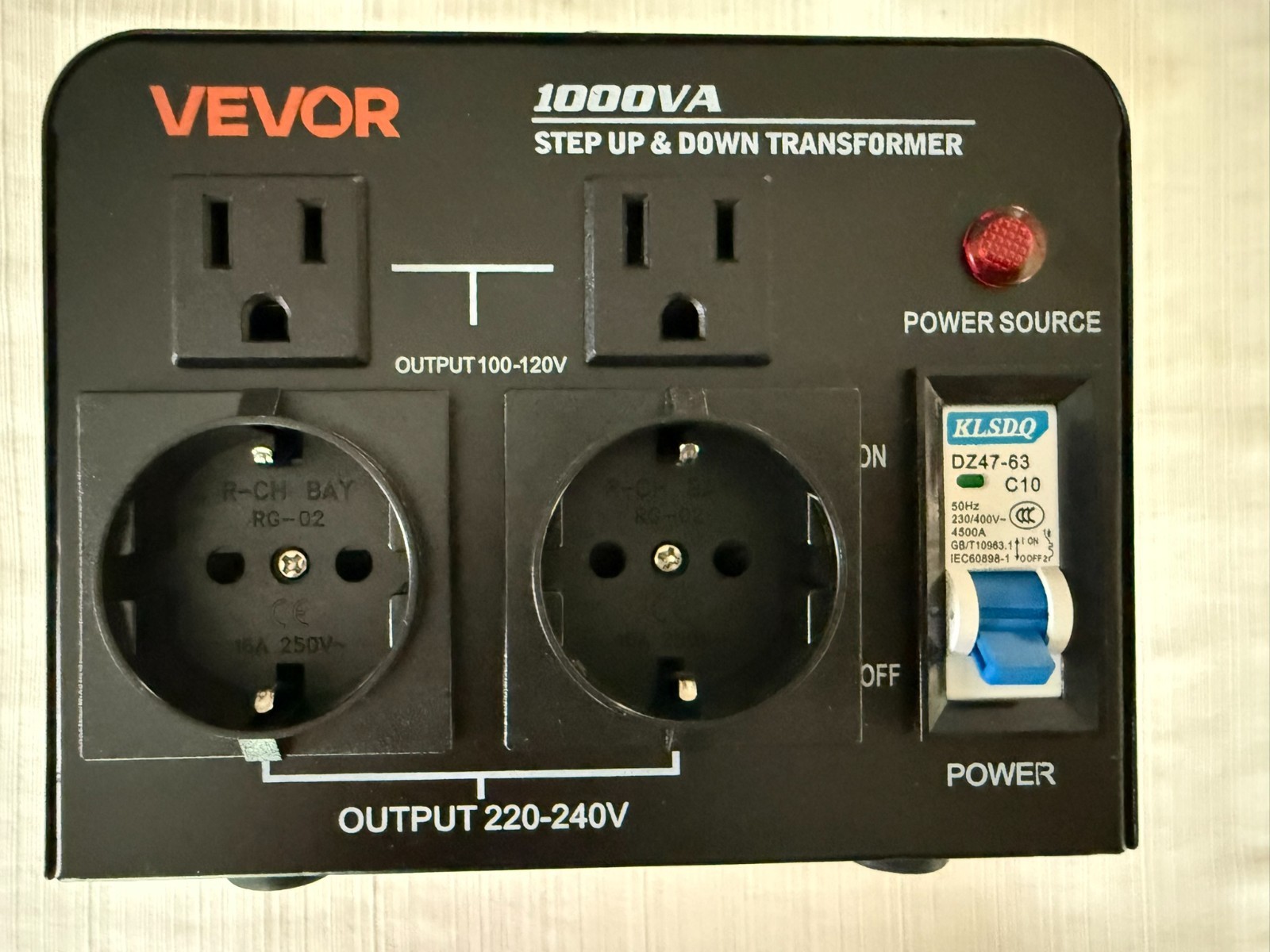 Vevor Transformer, 110V to 220V & 220V to 110V, 1000VA recommended load 600W