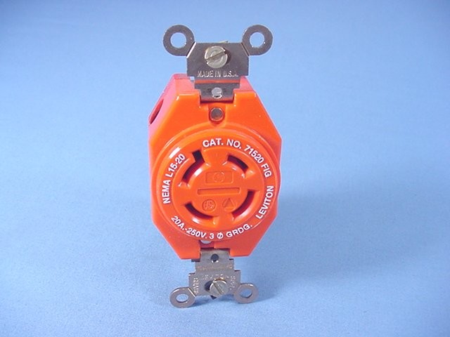 Leviton ISO Ground Locking Receptacle Outlet L15-20R 20A 250V 3 Phase 2420-IG