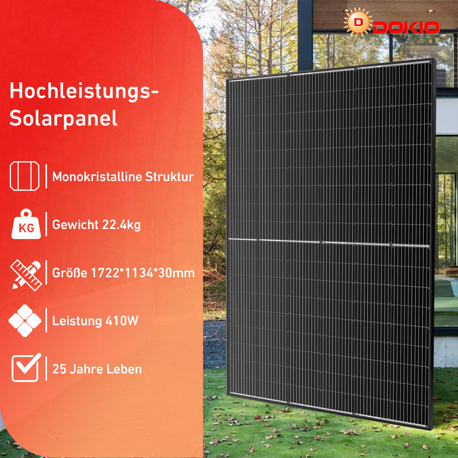 Dokio 400W 800W 1600W N-type Mono Rigid Big Solar Panel PV moudle for Roof Power