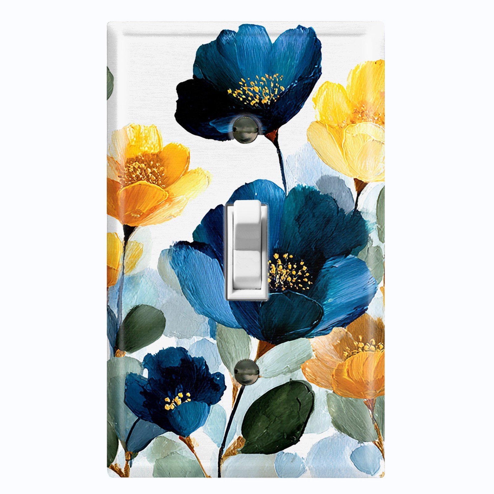 Metal Light Switch Outlet Cover Wall Plate Blue Yellow Poppy Flowers FWR403