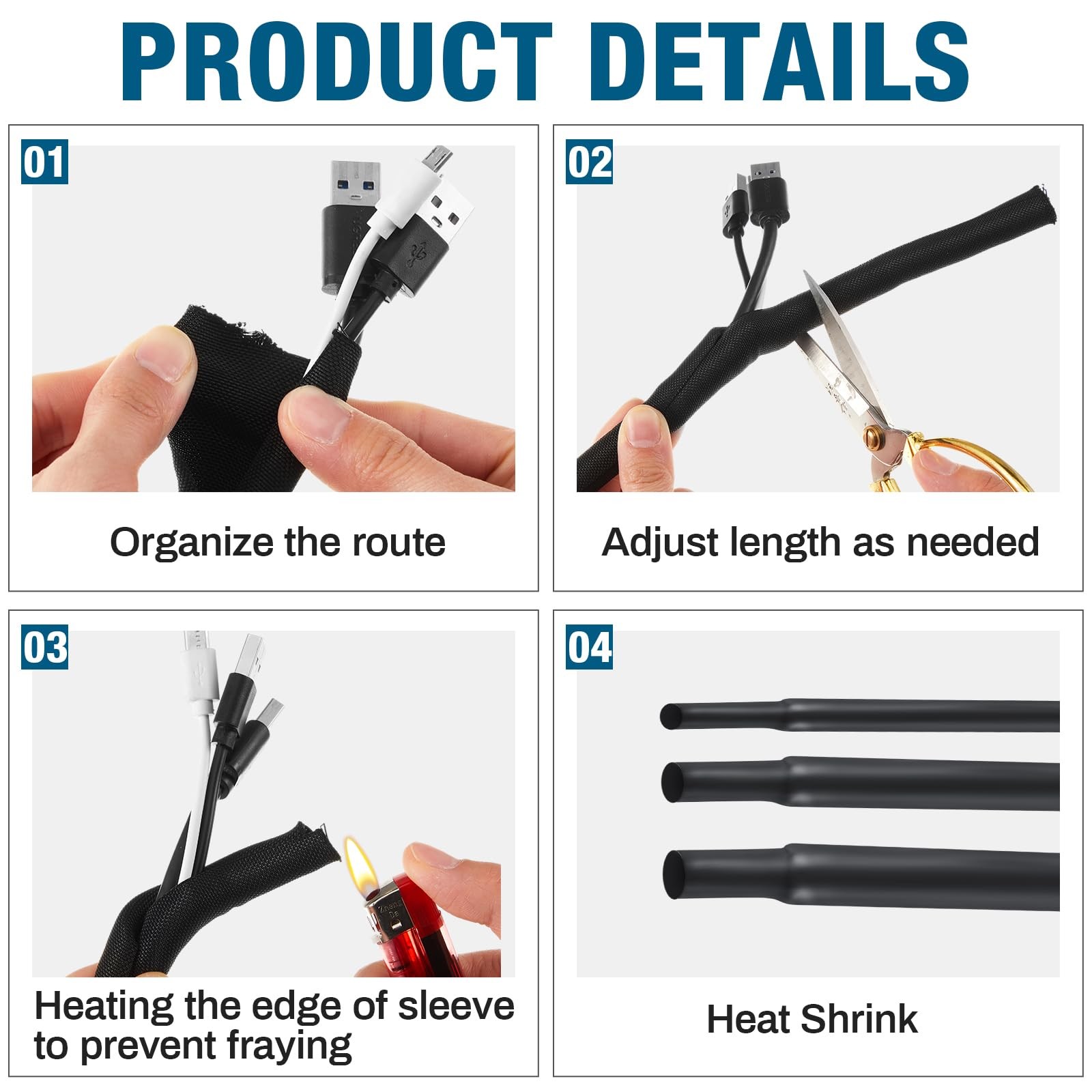 Nuanchu Split Wire Loom Sleeve Master Kit Complete Vehicle Cord and Black