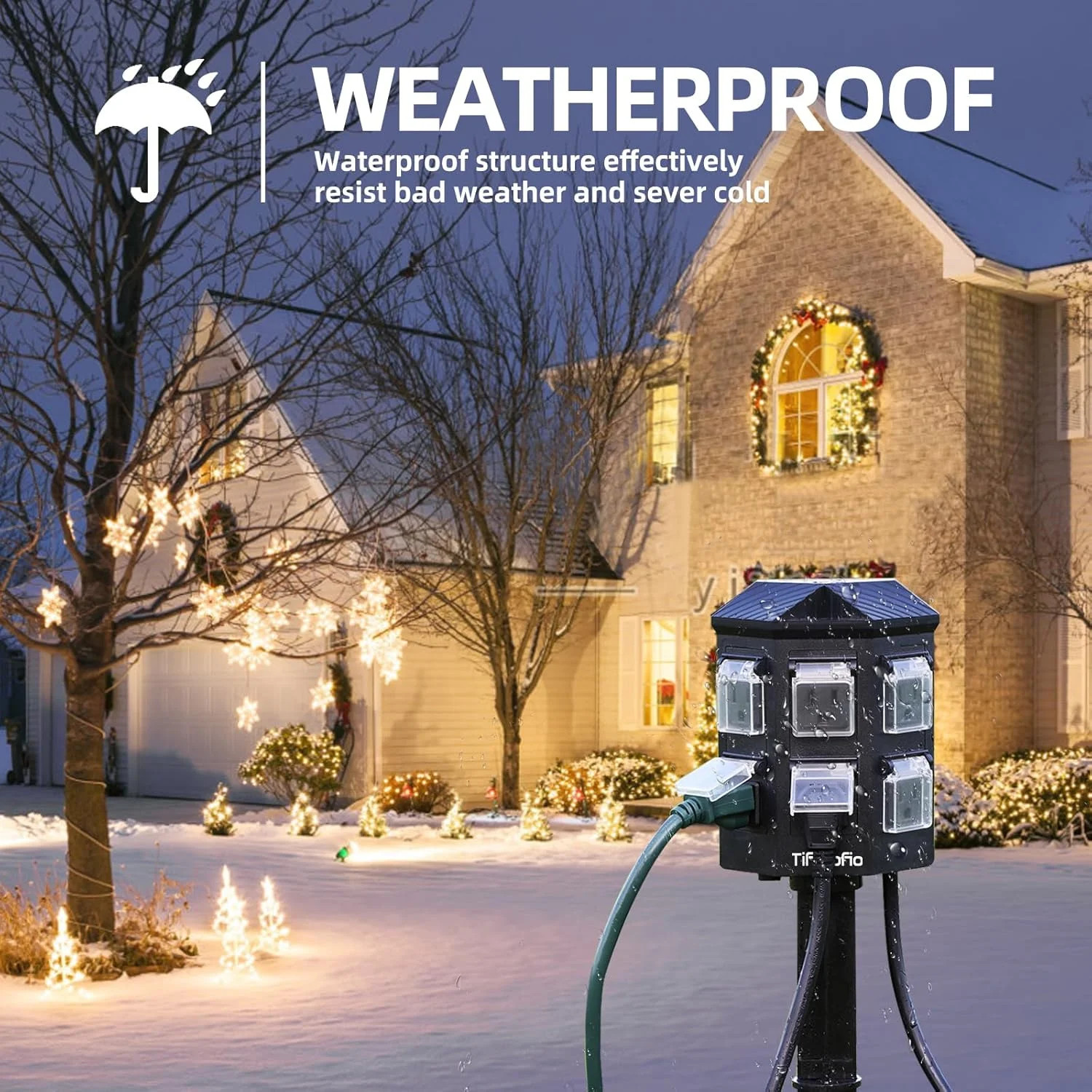 Outdoor Power Strip with 100FT Extension Cord, 100FT Remote Control, Dusk to Daw