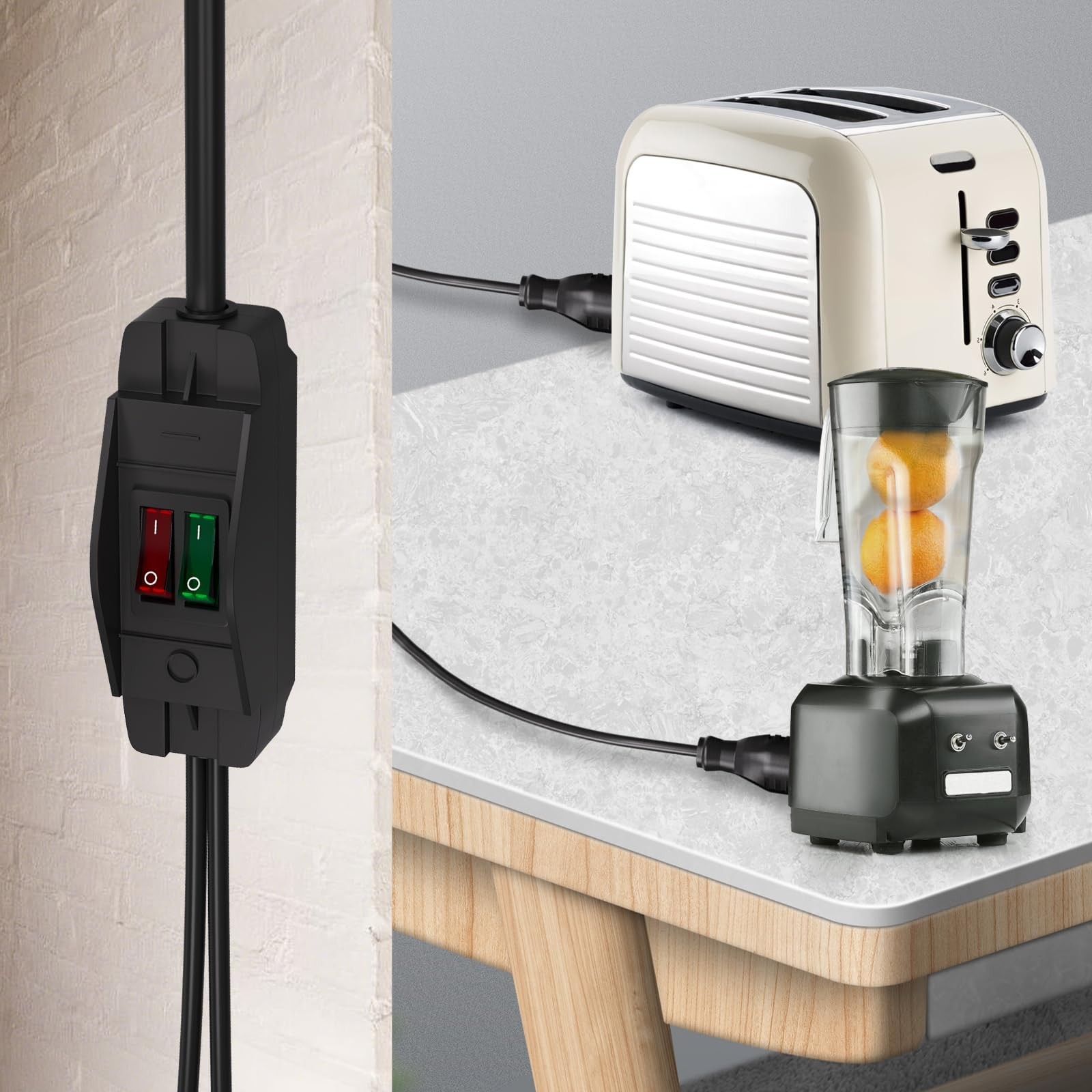 2-Way 3 Prong Extension Cord with ON/Off Switch,3 Prong,Y-Splitter, Pimary 14AWG