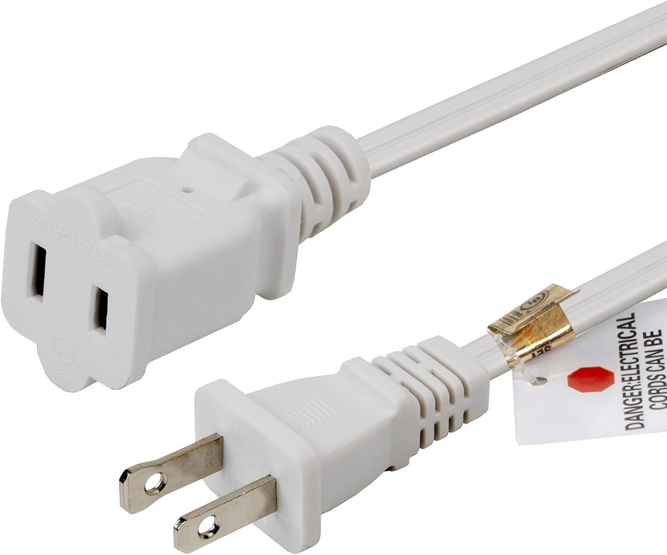 1FT Polarized 2 Prong Extension Cord 16AWG NEMA 1-15P to 1-15R White