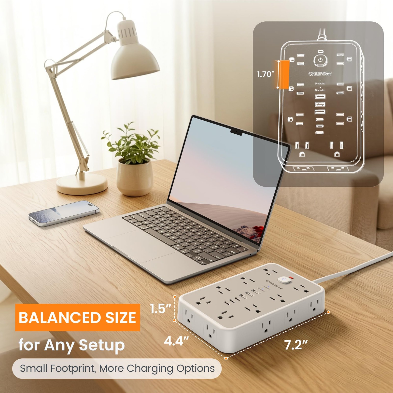 Surge Protector Power Strip, 6Ft Flat Plug Extension Cord with 6 USB Ports (3…