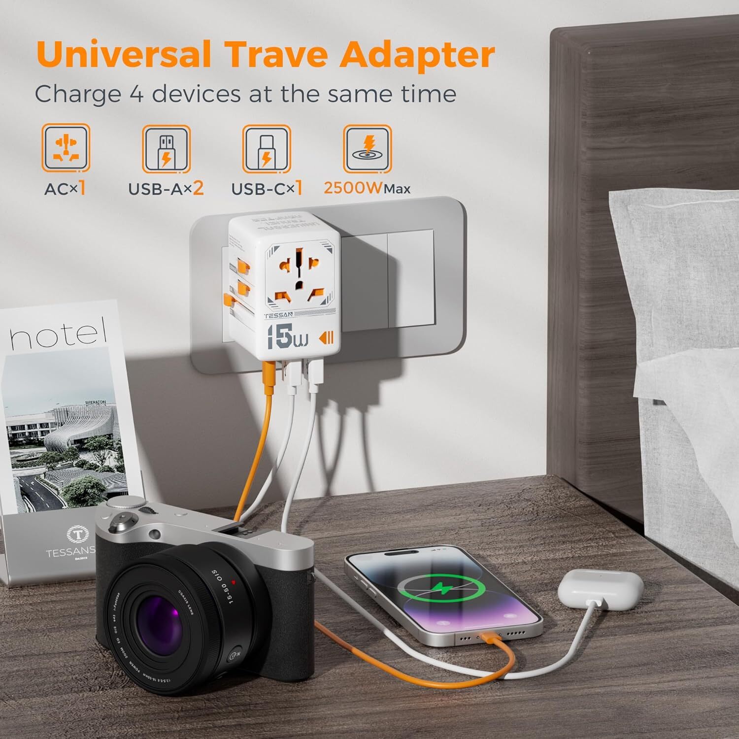 Universal Travel Adapter International Plug Adapter 1 USB C&2 USB A Type C/G/A/I