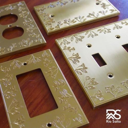Brushed Brass Gold Decorative Outlet & Light Switch Cover Plate – 4 Pack, Midsiz
