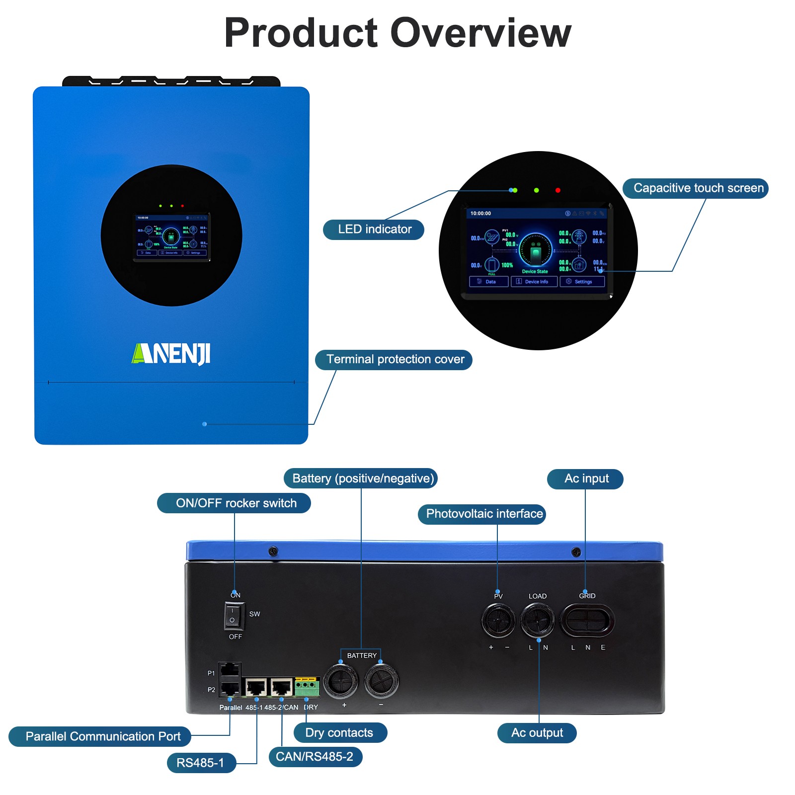 Hybrid Inverter 6000W 48V Solar Charger Paralle 110V/120V OFF GRID MPPT 120A