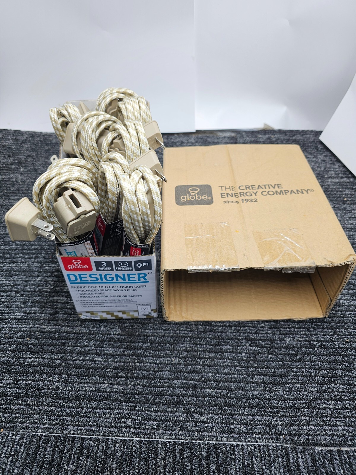 (QTY 9) Globe Designer Series 2-Prong Satin Fabric Extension Cord 9ft, 16/2
