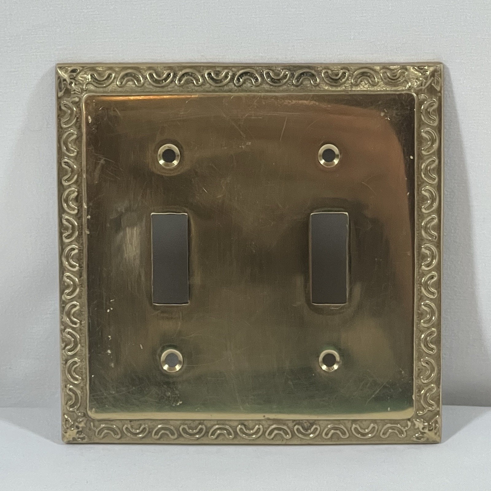 Vintage Brass Switch Cover Plate Ornate Scroll Design Double Duplex Wall Plate