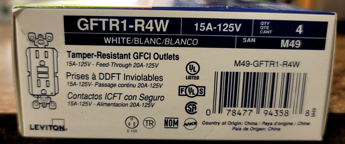 Leviton 15A 125V GFCI Outlet LOT OF 10 – White (4 Pack) (GFTR1-R4W). FAST SHIP