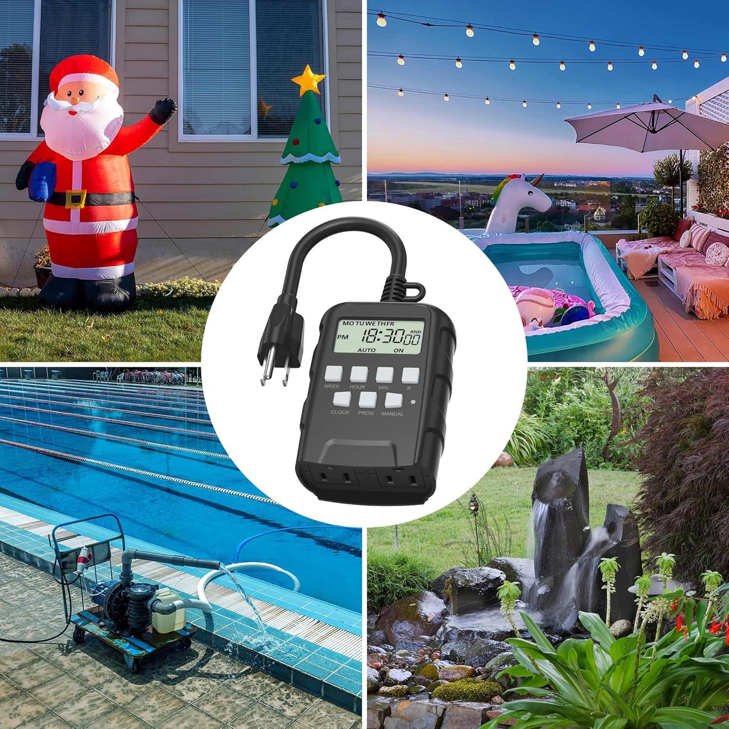BN-LINK 7 Day Outdoor Heavy Duty Digital Programmable Timer Dual Outlet 125V AC