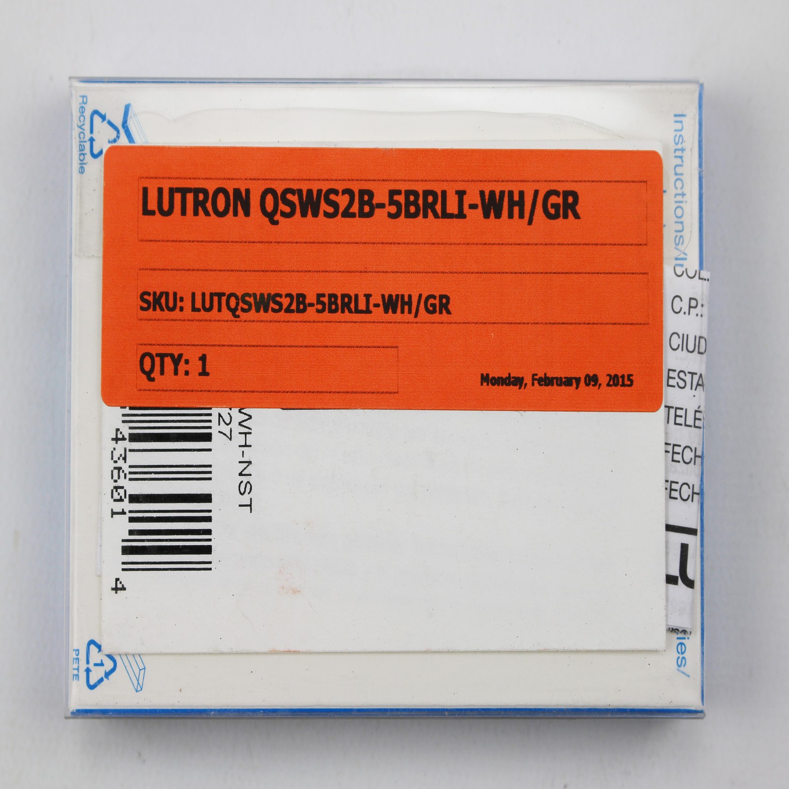 LUTRON QSWS2B-5BRLI-WH/GR SEETOUCH QS, 5 BUTTON SUBCONTROL KEYPAD, WHITE