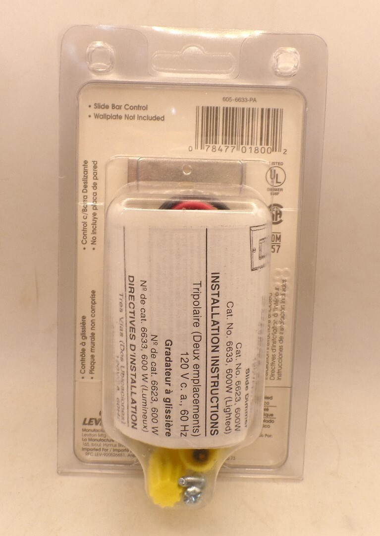 LEVITON 6633-PA DECORA LIGHTED SLIDE DIMMER SWITCH PRESET 3-WAY INCANDES ALMOND