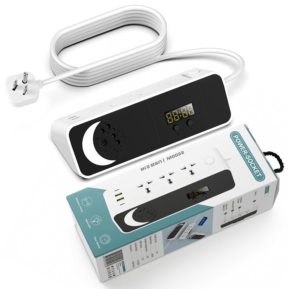 Power Strip with Clock and Night Light, 3AC Outlets ,2 USB-A Ports, 2 USB-C Port
