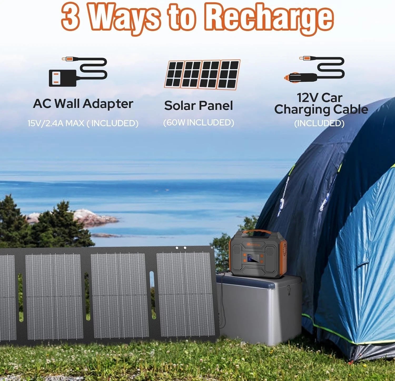 Portable Solar Generator 300W with 60W Panel//