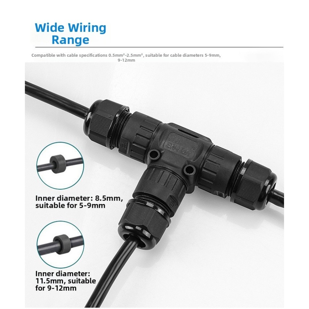 3-Core Waterproof Screw Connector P20T Type for Solar Panels Outdoor Lighting