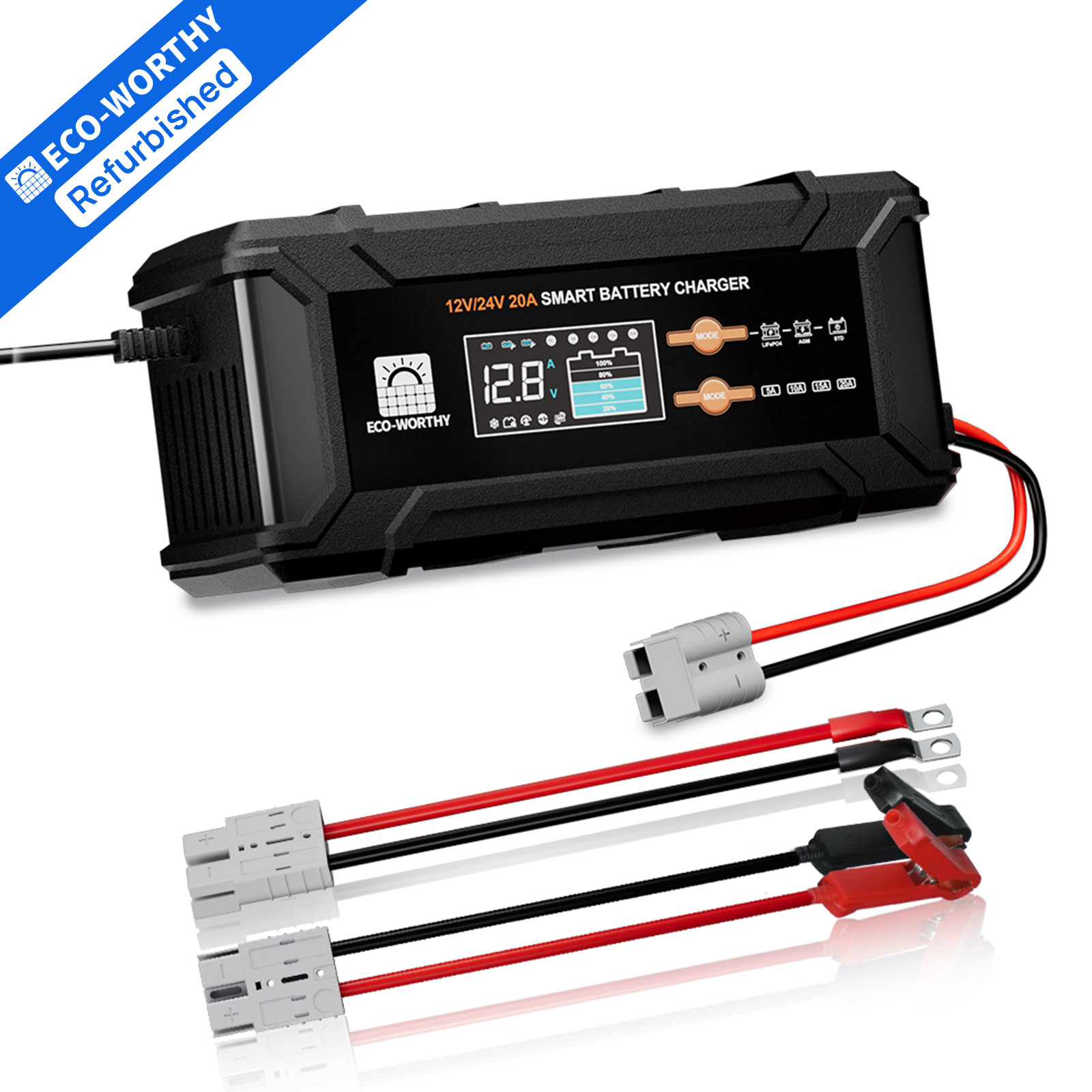 ECO-WORTHY 12V/24V 20A Lithium LifePO4 Battery Charger 14.6V Maintenance