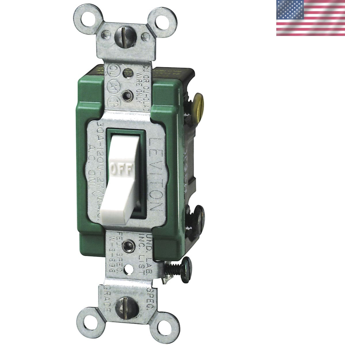30 Amp Industrial Grade Toggle Switch, 120/277 Volt, Back & Side Wired Design