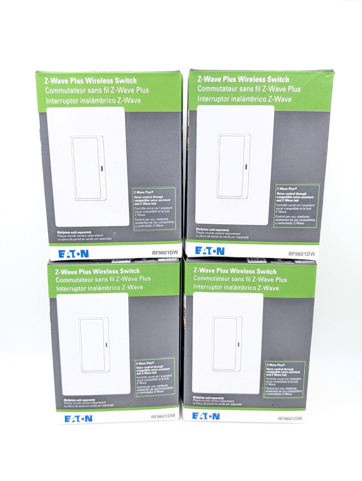 4 x WHITE Eaton Z-Wave Plus Wireless Switch, Voice / App Control RF9601DW RF9601