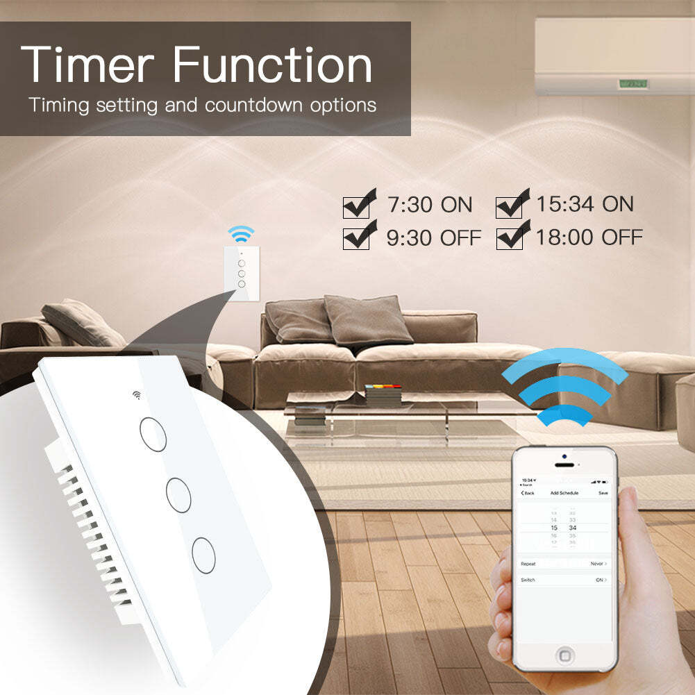 MOES 1/2/3/4 Gang Smart Light Switch WiFi RF Wall Touch Timer Alexa Google APP