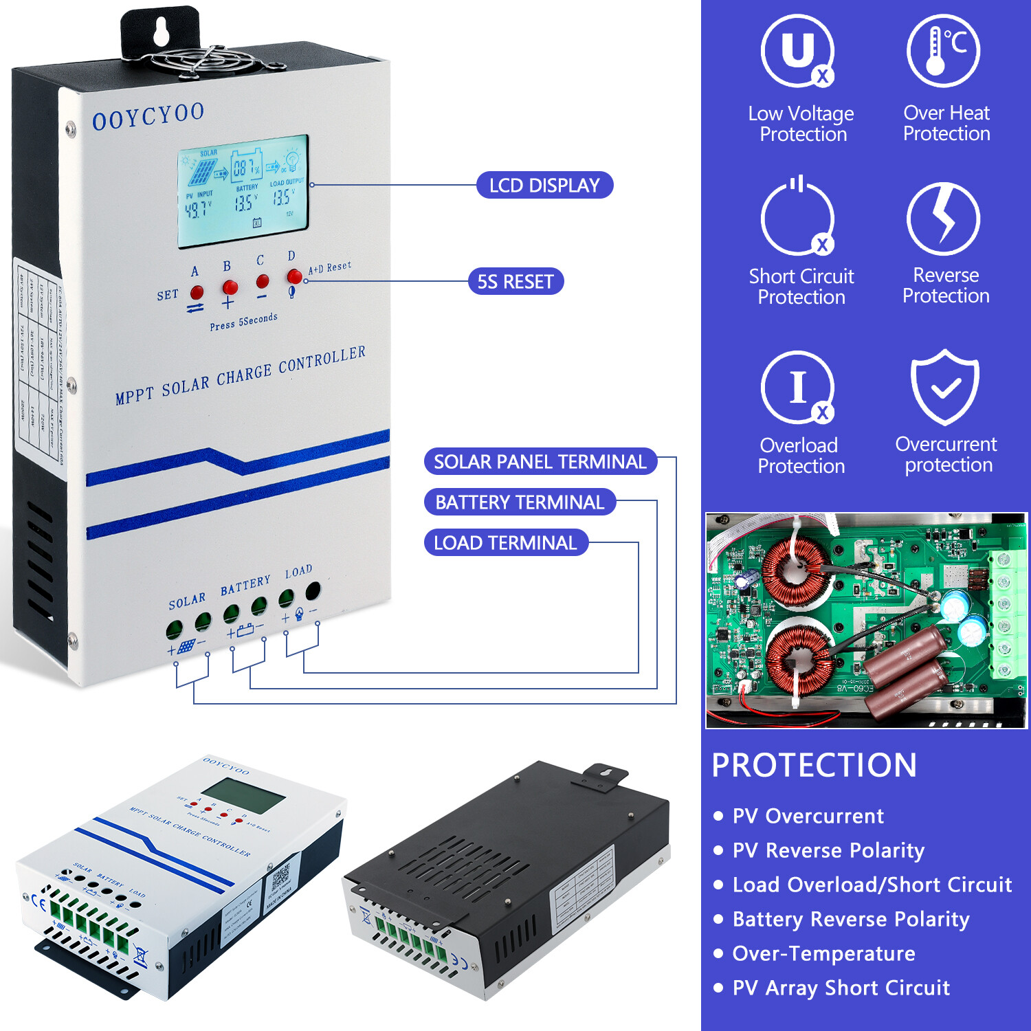 40A 60A MPPT Solar Charge Controller 12V 24V 48V Battery Regulator PV 160V 2800W