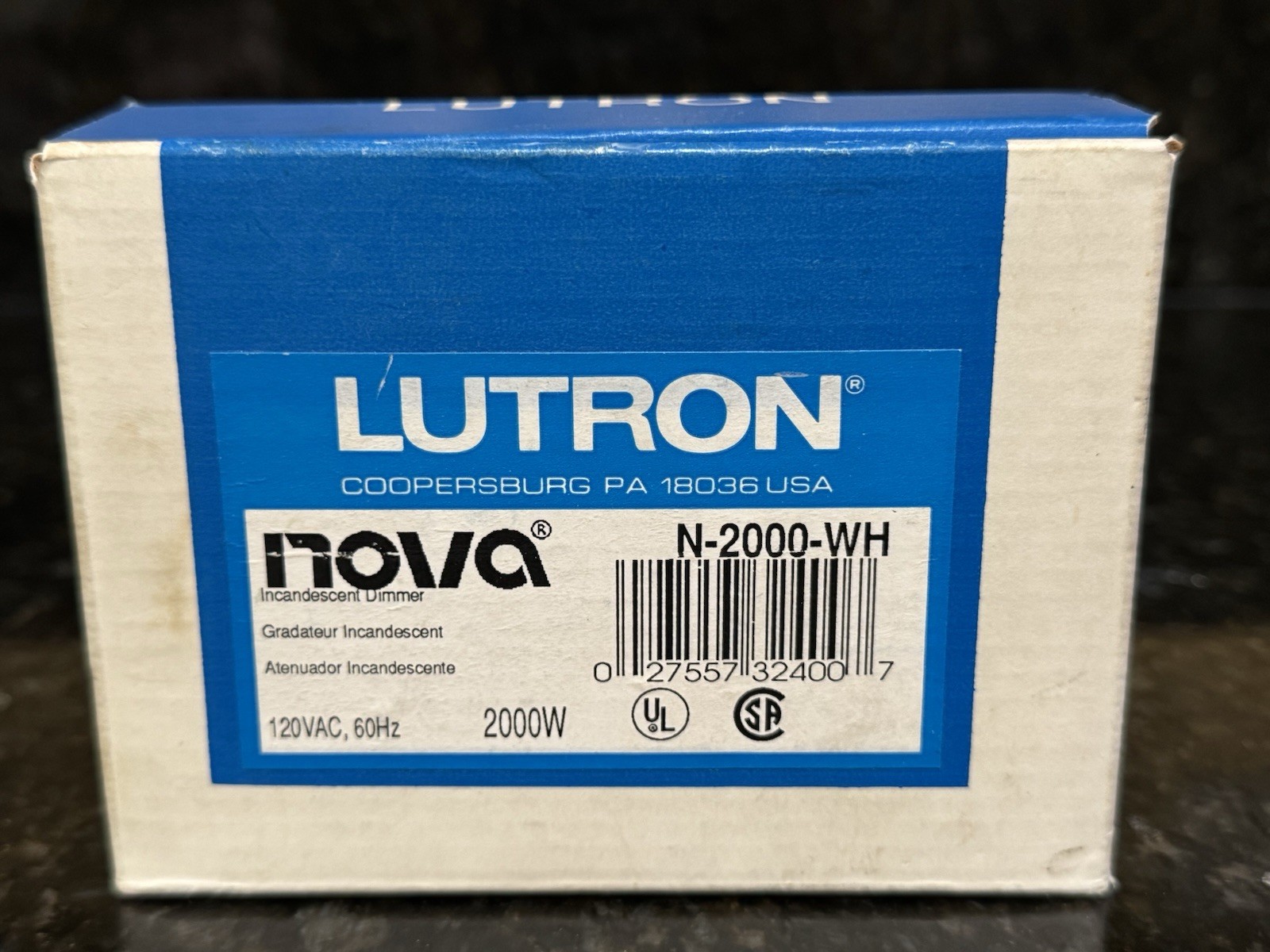 Lutron N-2000-WH – Wall Switch White 120VAC 60Hz With Box & Instructions