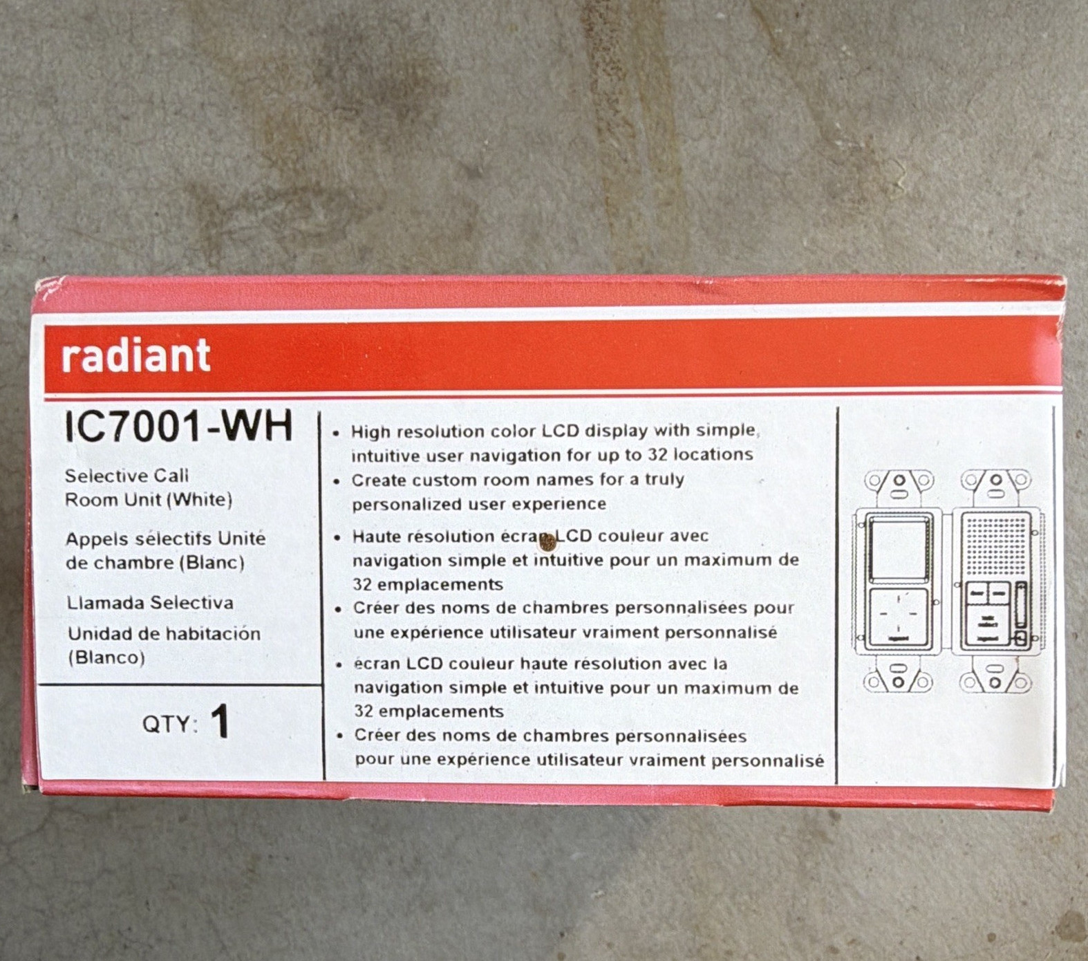 radiant IC7001-WH Selective Call Room Unit, White LCD Display, 6-20V