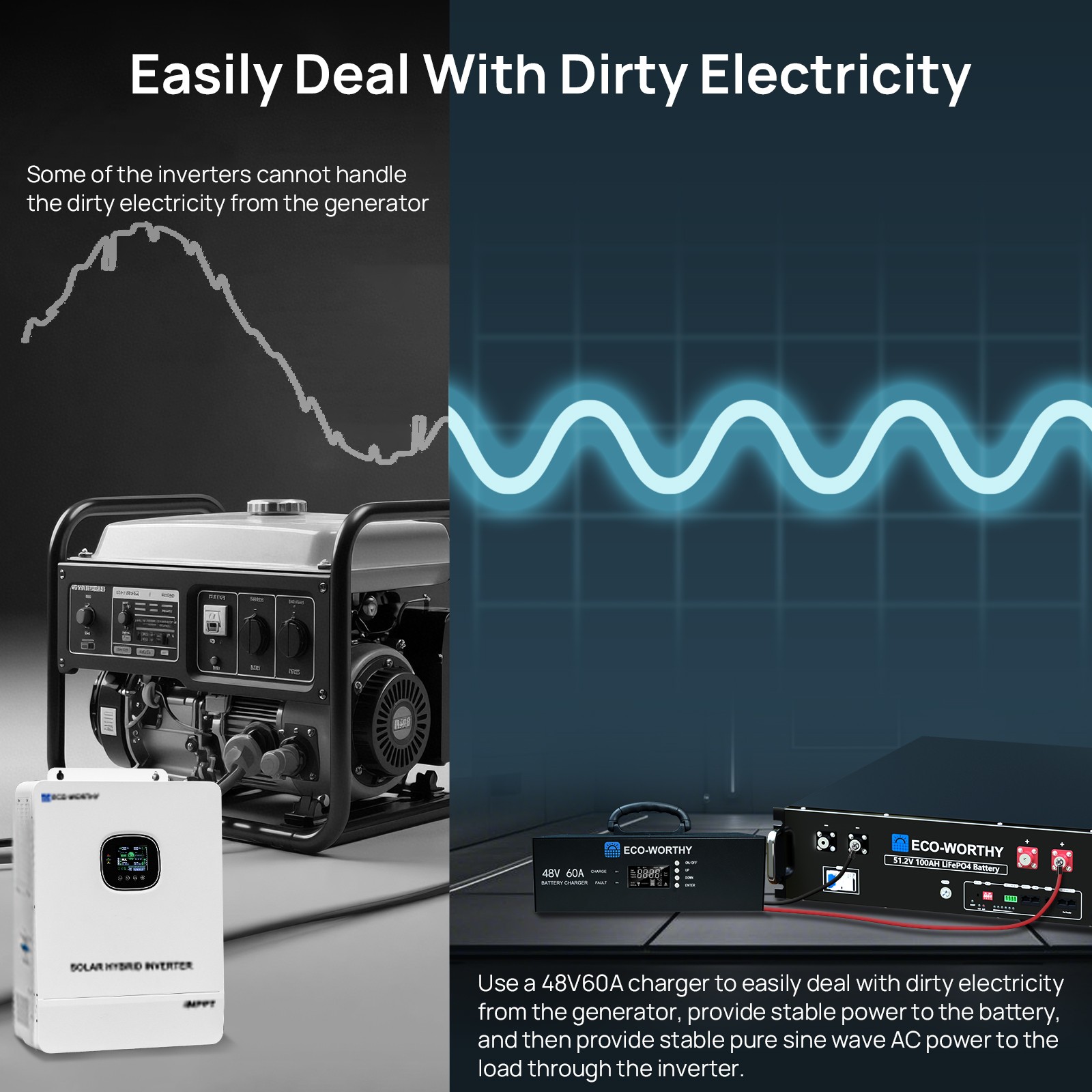 ECO-WORTHY 48V 100AH Lithium Battery UL9540A+ 48V 60A Charger+Battery Monitor