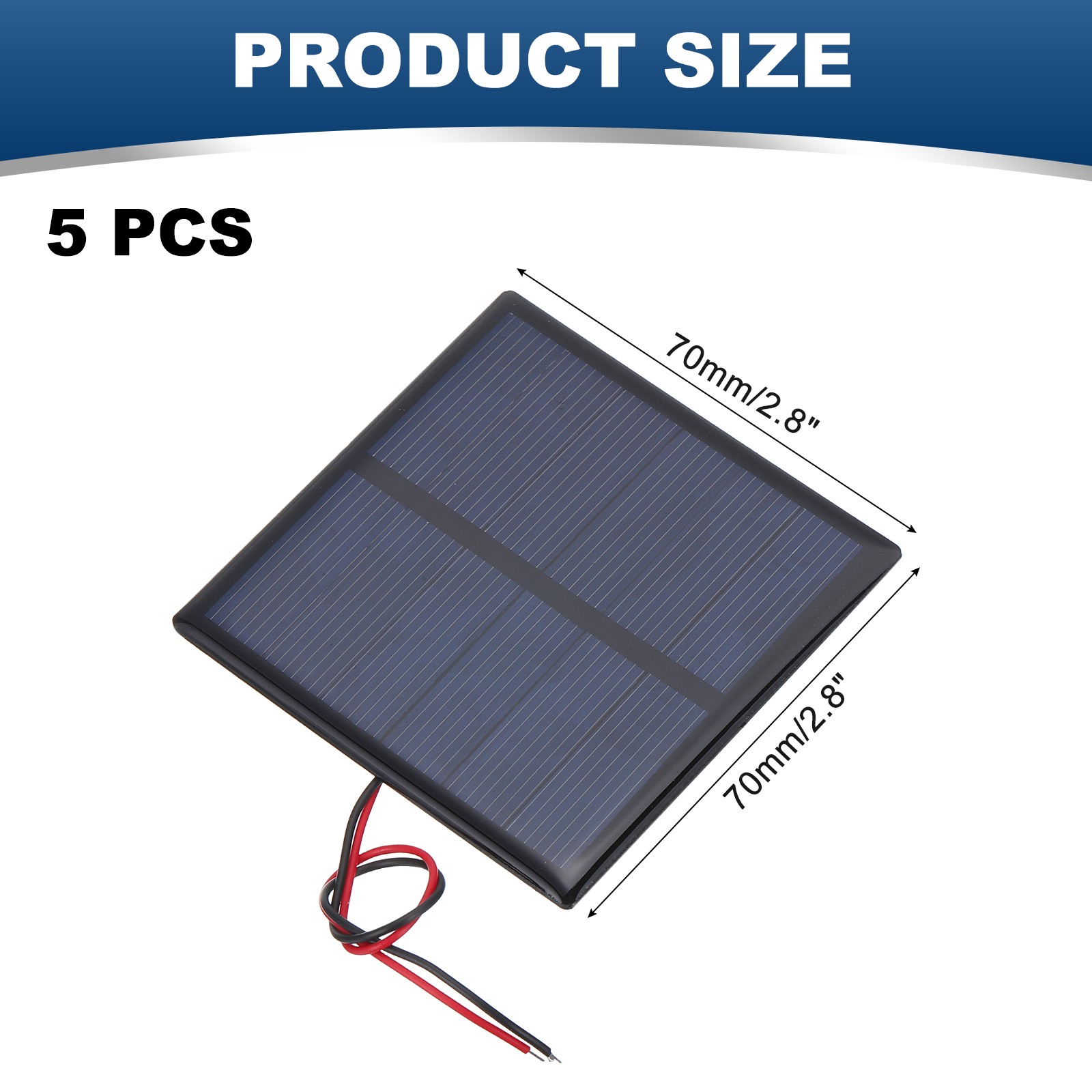 5 Pcs 3V 0.63W 210mA Mini Solar Panels with 2 Cable 70mm x 70mm