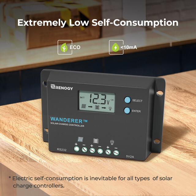 Renogy Wanderer 10A Solar Charge Controller Common Negative Battery Regulator