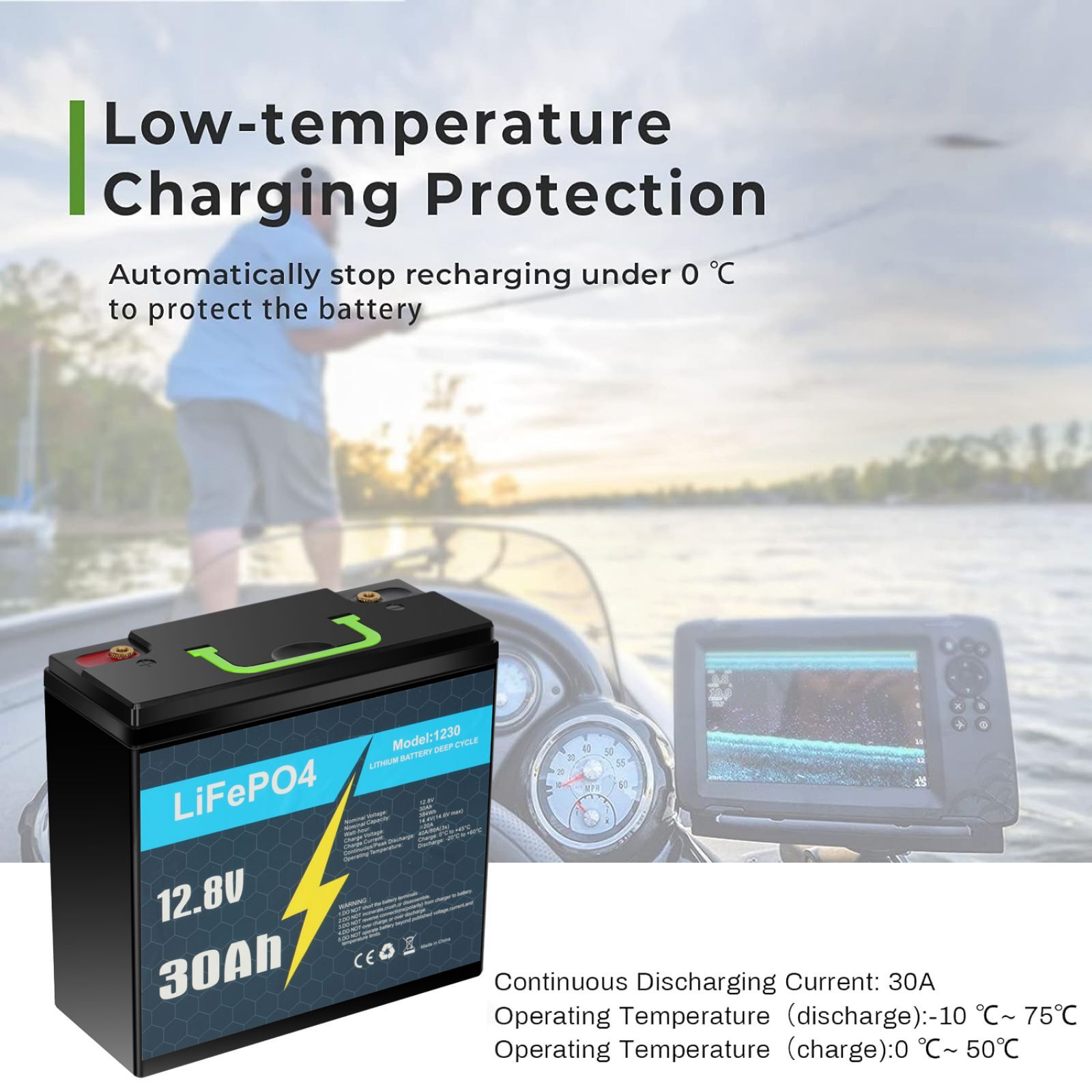 12V 30Ah LiFePO4 Lithium Battery with 5A Charger, Deep Cycle, for Trolling Motor
