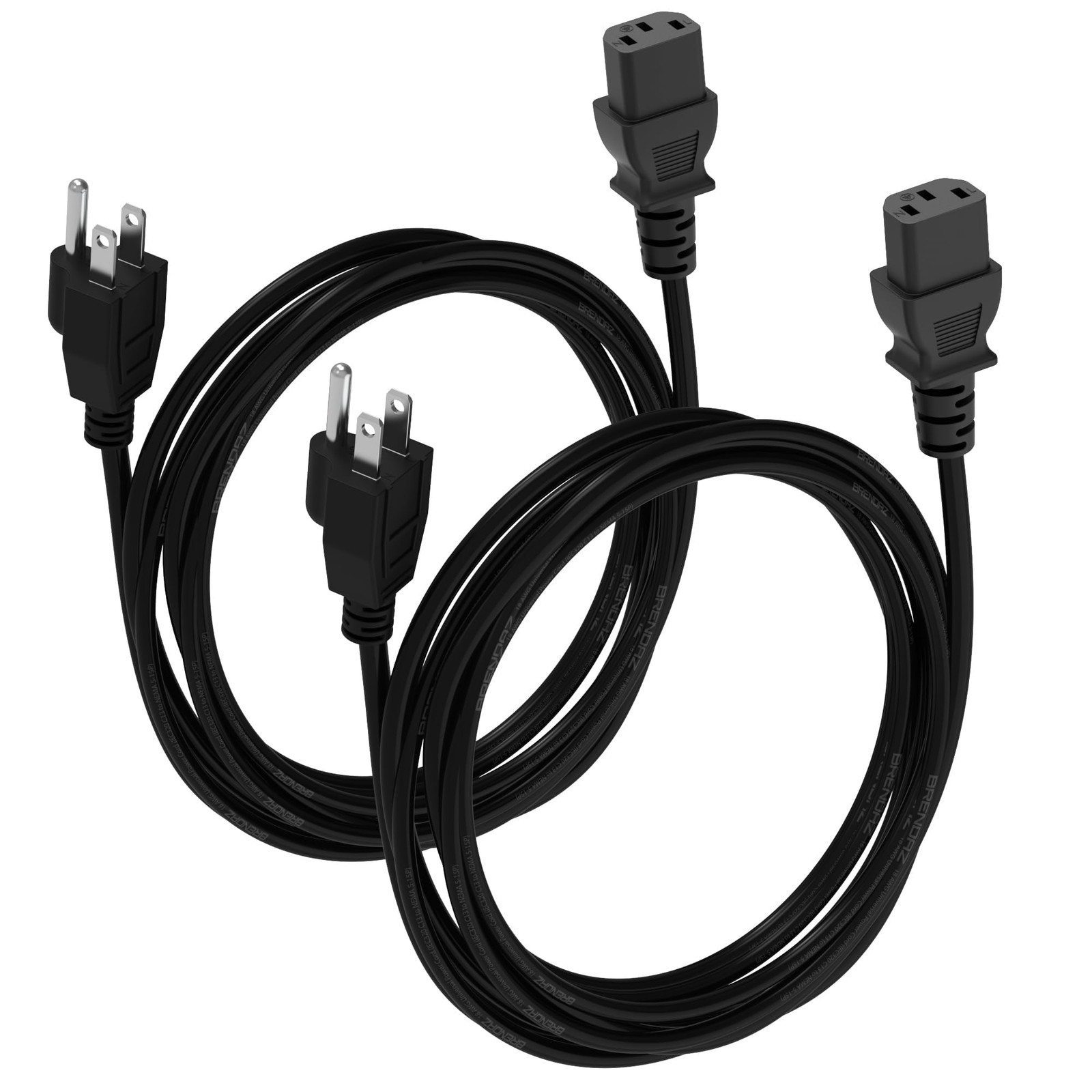 Kado 1.5m 3 Prong AC Power Cord 2-Pack, 5 Feet 125 Volts 10 Amps black