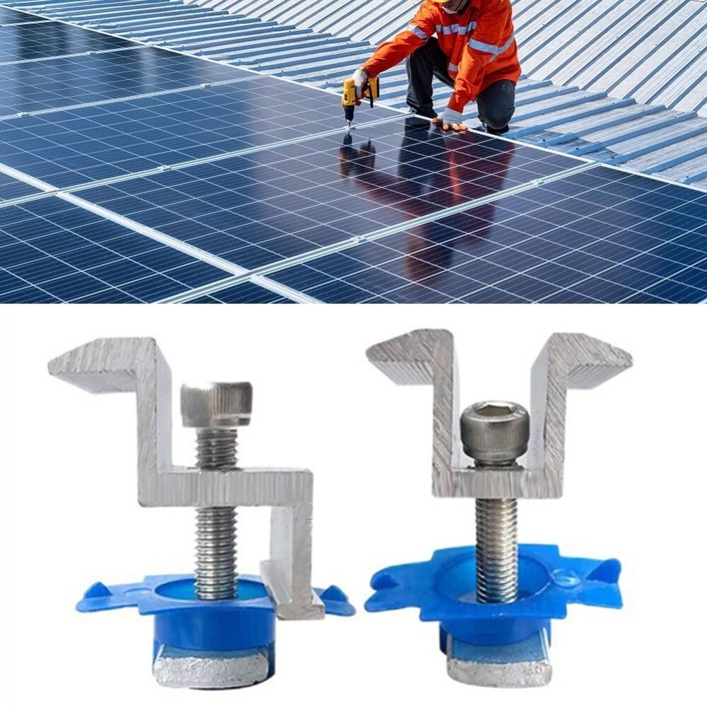 12Pcs Set Aluminium Alloy Clamps Fixture For Mounting-Rail Bracket Solar Panel