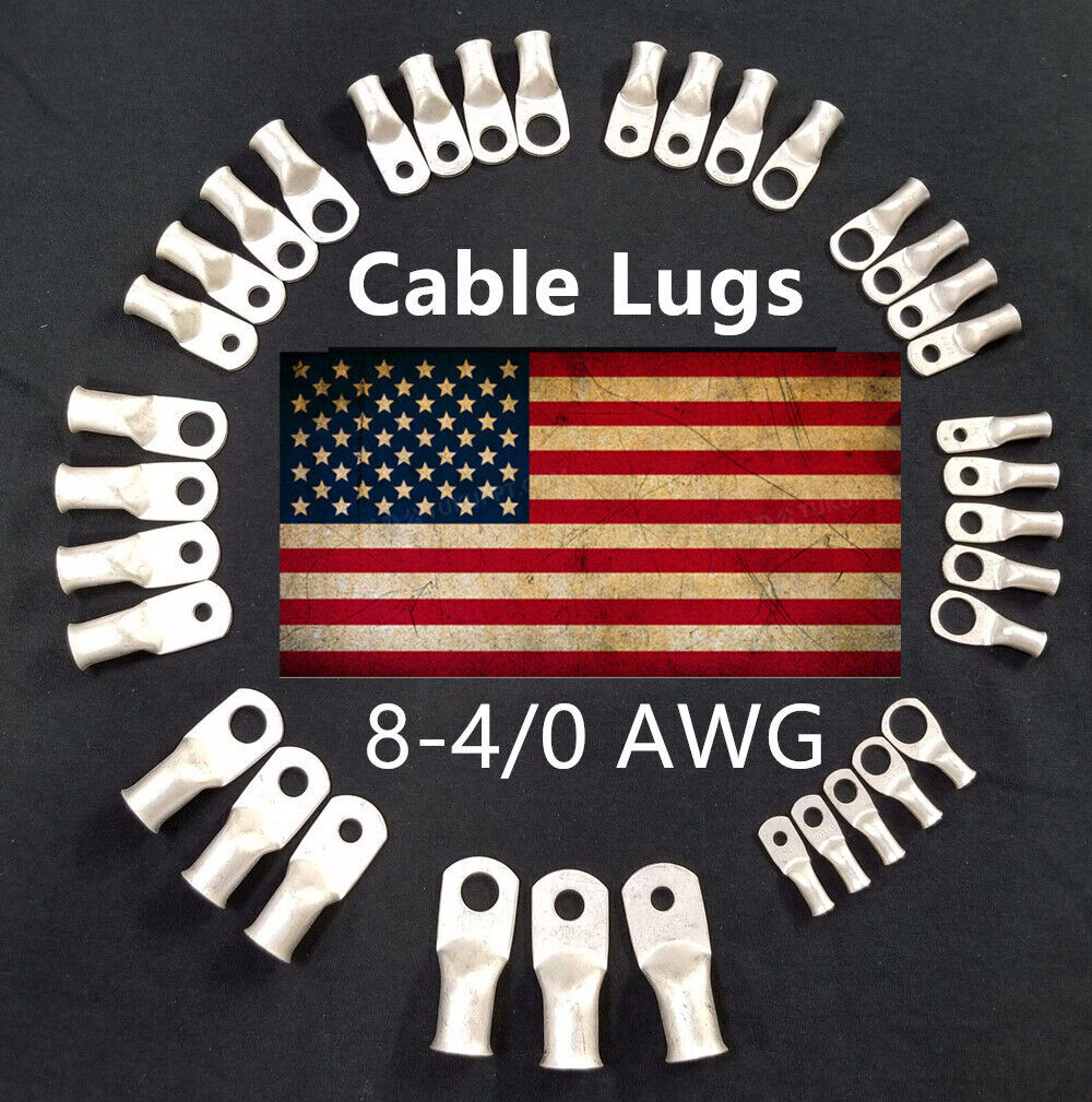 AWG Tinned Copper Lug Ring Terminals Battery Wire Welding Cable Connectors 8-4/0