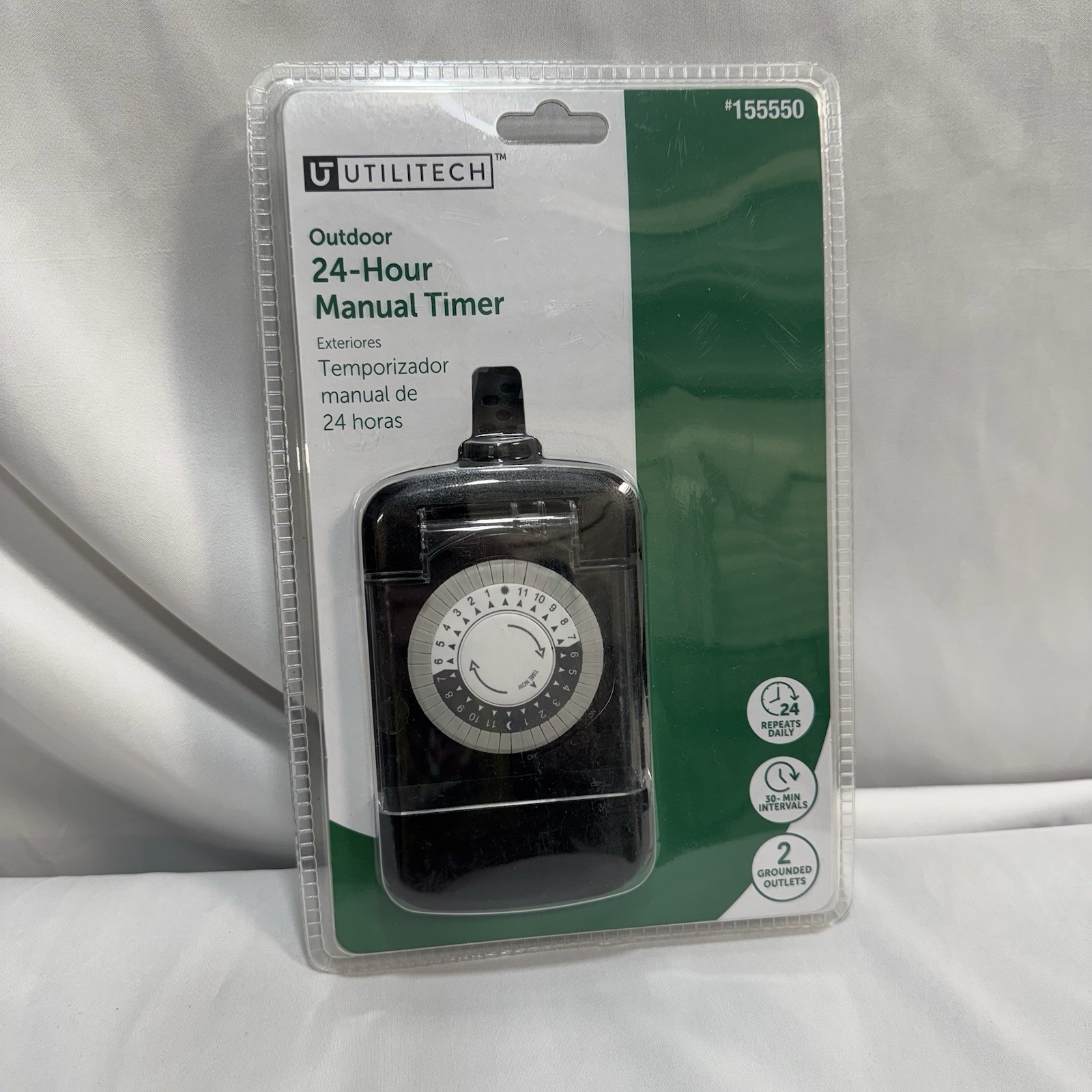 NEW Utilitech Outdoor Heavy-Duty 24-Hour Manual Timer, 15-Amps 125-V, 2-Outlets
