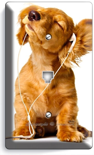 CUTE PUPPY WITH HEADPHONES MUSIC DOG PHONE TELEPHONE WALL PLATE COVER ROOM DECOR