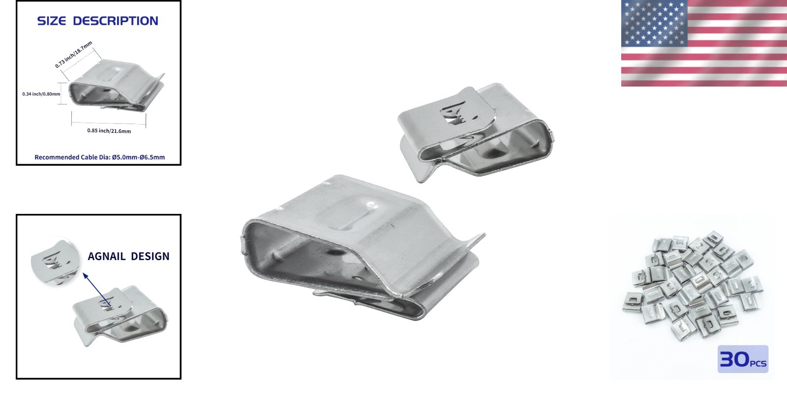 30-Pcs Solar Cable Clips – Corrosion Resistant Stainless Steel Clamps