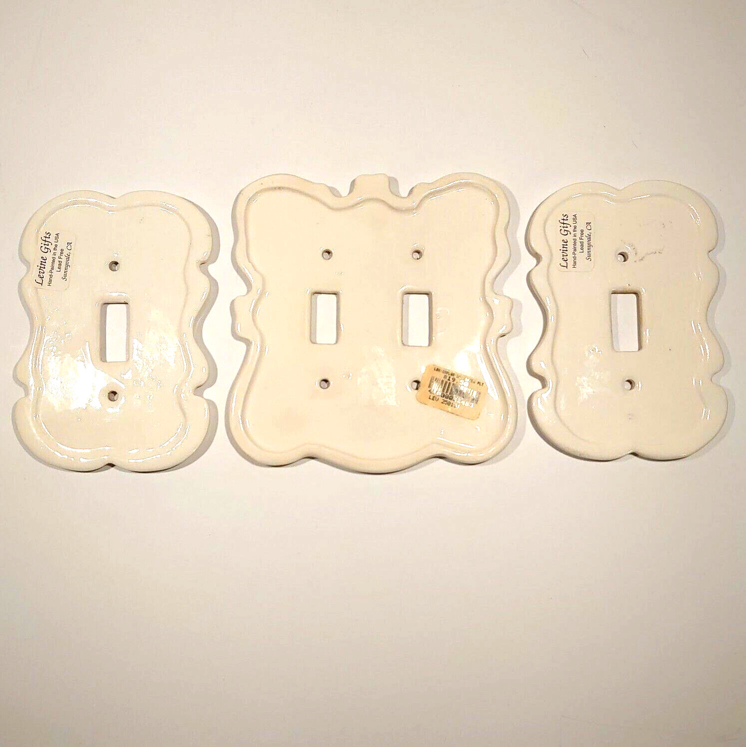 Set of 3 White w/ Sunflowers Ceramic Double & Single Light Switch Covers EUC