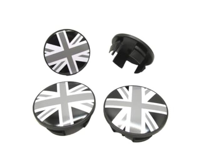 Black/Gray Union Jack Wheel Hub Center Cover for Cooper MK2 (54 mm)