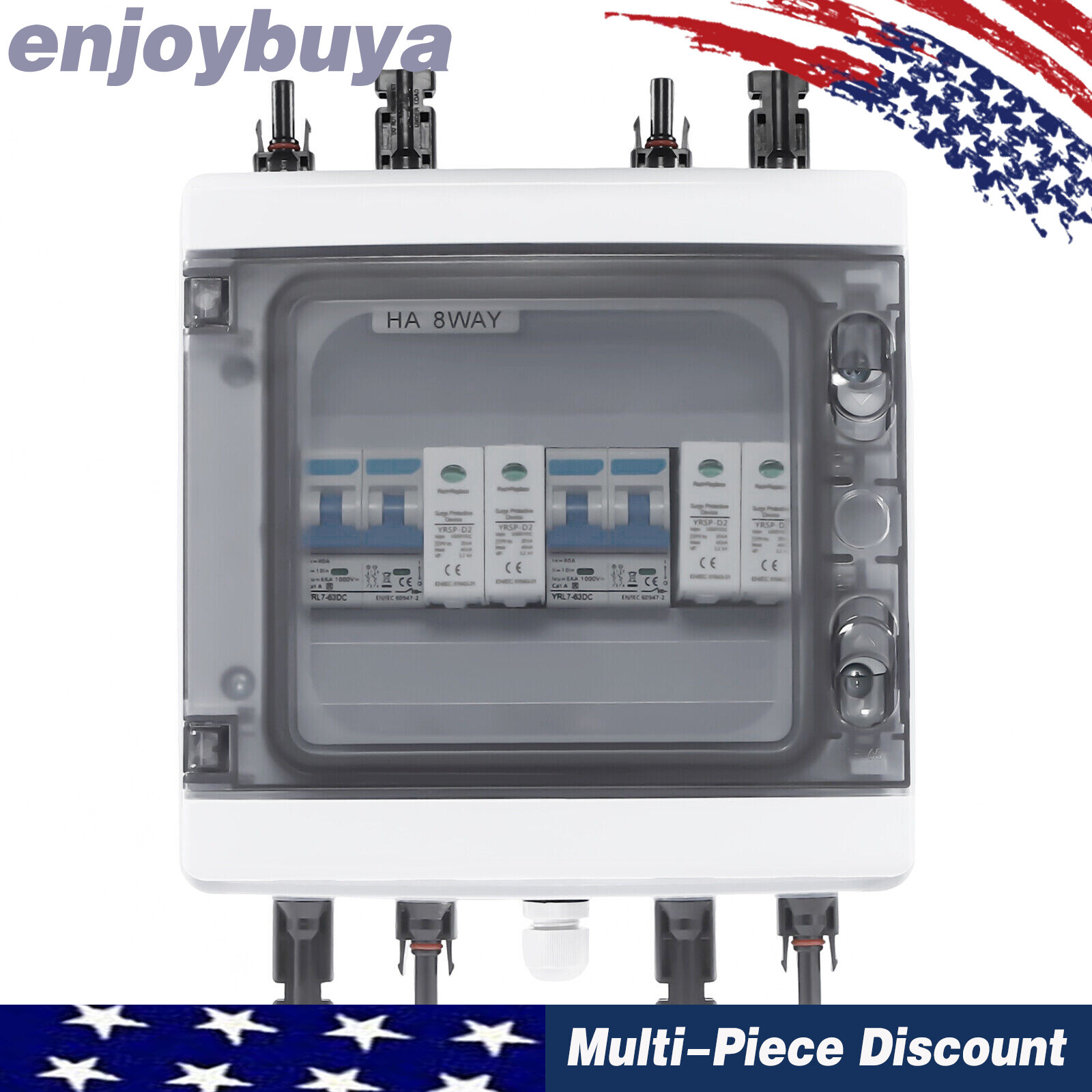 2 Strings Solar Combiner Box with Manual Disconnect and Surge Protection
