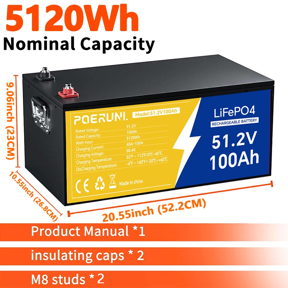 NEW 48V 100Ah LiFePO4 Lithium Battery 5120Wh W/ 58.4V 20A Charger For Golf Cart